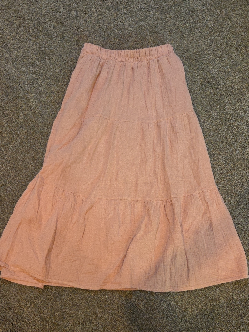 Pink Rose Soft Blush Tiered Midi Skirt
